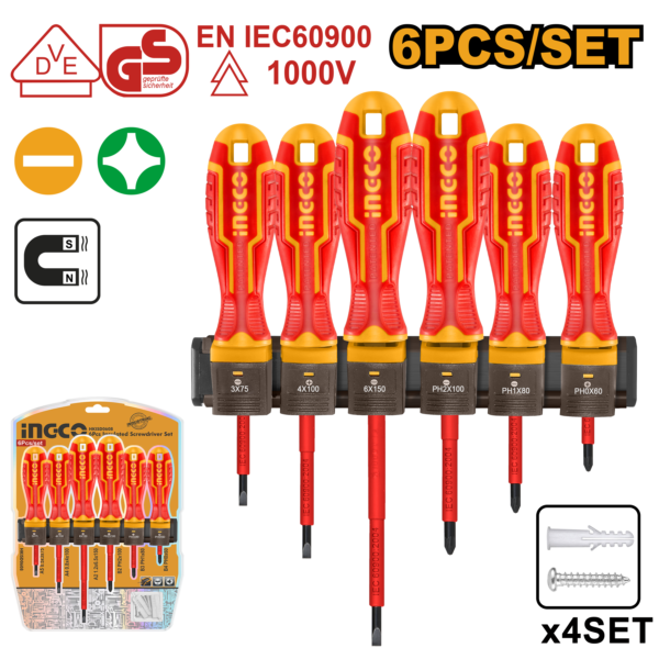 Jogo De Chaves De Fenda E Philips Isolada 1000v C/6 Pc Ingco HKISD0608