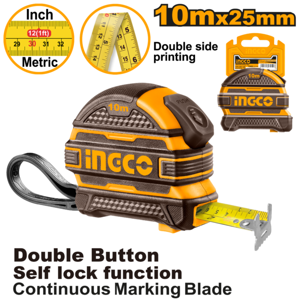Trena Emborrachada Com Botão Duplo 10mx25mm Ingco HSMT081025