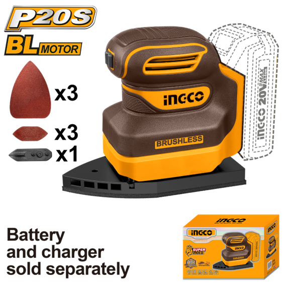 LIXADEIRA DELTA À BATERIA ÍON-LÍTIO 20V INGCO (NÃO ACOMPANHA BATERIA) CPSLI2024