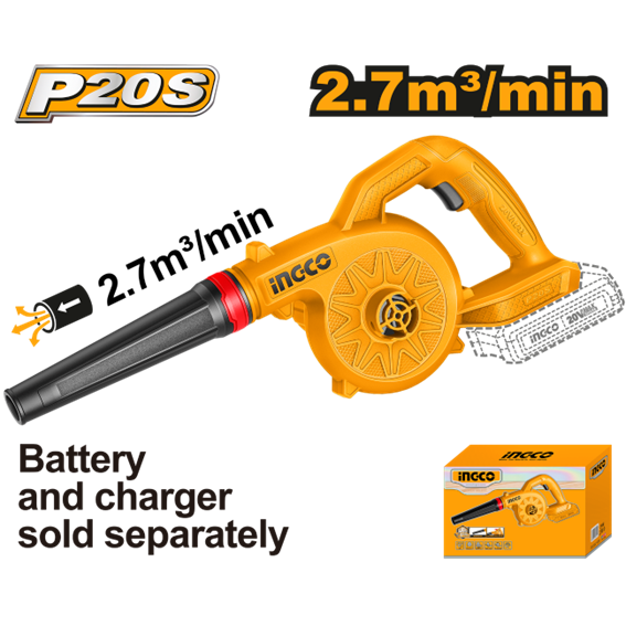 SOPRADOR 2‚7M³ À BATERIA 20V INGCO (NÃO ACOMPANHA BATERIA) CABLI2078