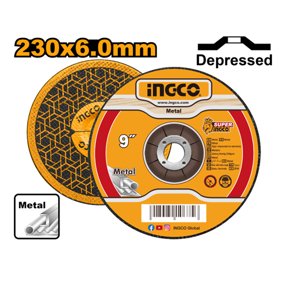 DISCOS DE DESBASTE PARA METAL 9” (230X6‚0X22‚2MM) INGCO MGD602301