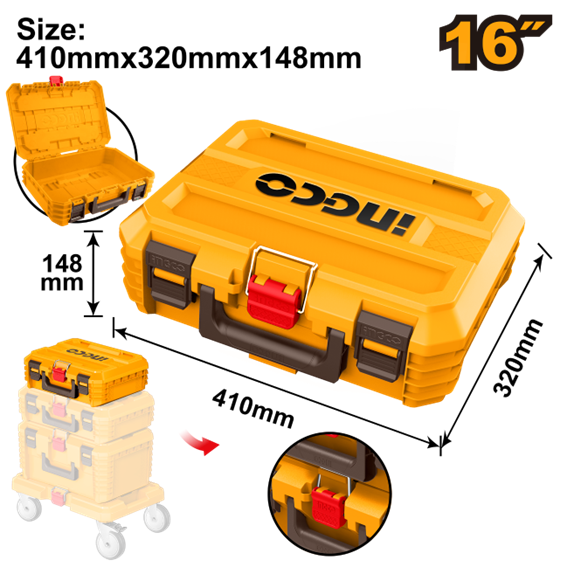 CAIXA DE FERRAMENTAS PVC EMPILHAVEL 16" 41X32X14.8CM INGCO PBXS101