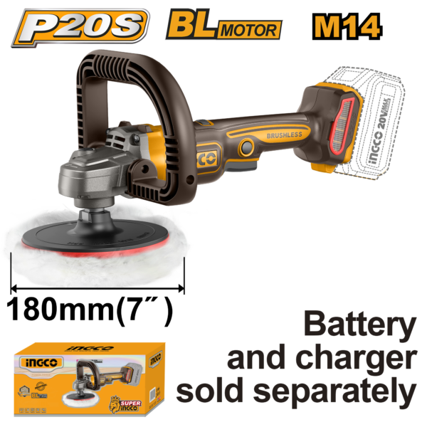POLITRIZ ANGULAR BRUSHLESS INDUSTRIAL 180MM À BATERIA 20V INGCO (NÃO ACOMPANHA BATERIA) APLI2018