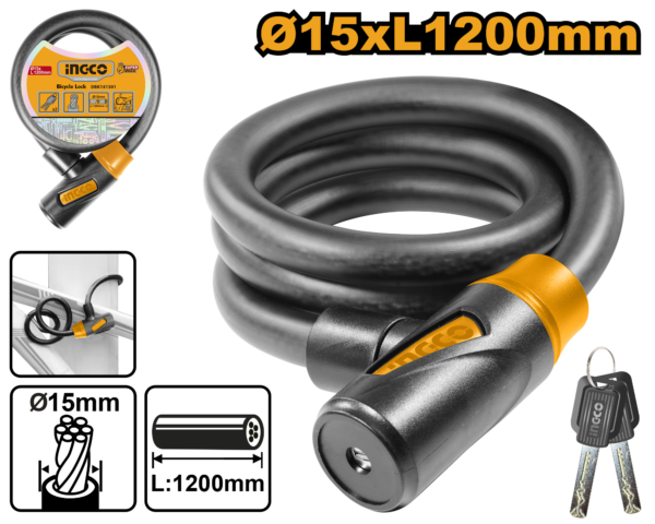 CADEADO P/BICICLETA C/CHAVE 15X1200MM INGCO DBK151201