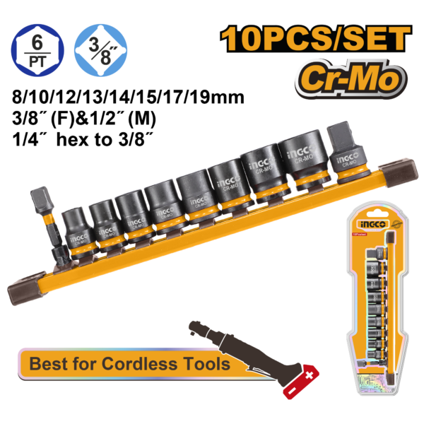 JOGO SOQUETE IMPACTO 3/8" C/10PC INGCO HKISSD38104
