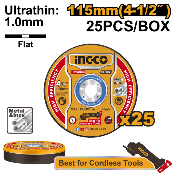 DISCO DE CORTE PARA METAL 4.1/2" (115X1,0X22,2MM) C/25 PC INGCO MCD11011525
