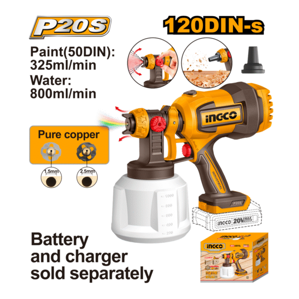 PISTOLA DE PINTURA 800ML/MIN À BATERIA ÍON-LÍTIO 20V INGCO  (NÃO ACOMPANHA BATERIA) CSGLI2004