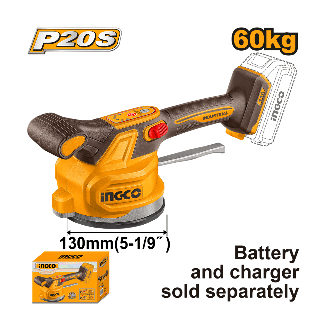 MAQUINA ASSENTAR PISO C/VENTOSA À BATERIA ÍON-LÍTIO 20V INGCO (NÃO ACOMPANHA BATERIA) CTVLI2001