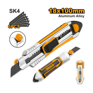 ESTILETE ALUMINIO BOTÃO CHATO C/6 LÂMINAS SK4 18X100MM INGCO HKNS1808