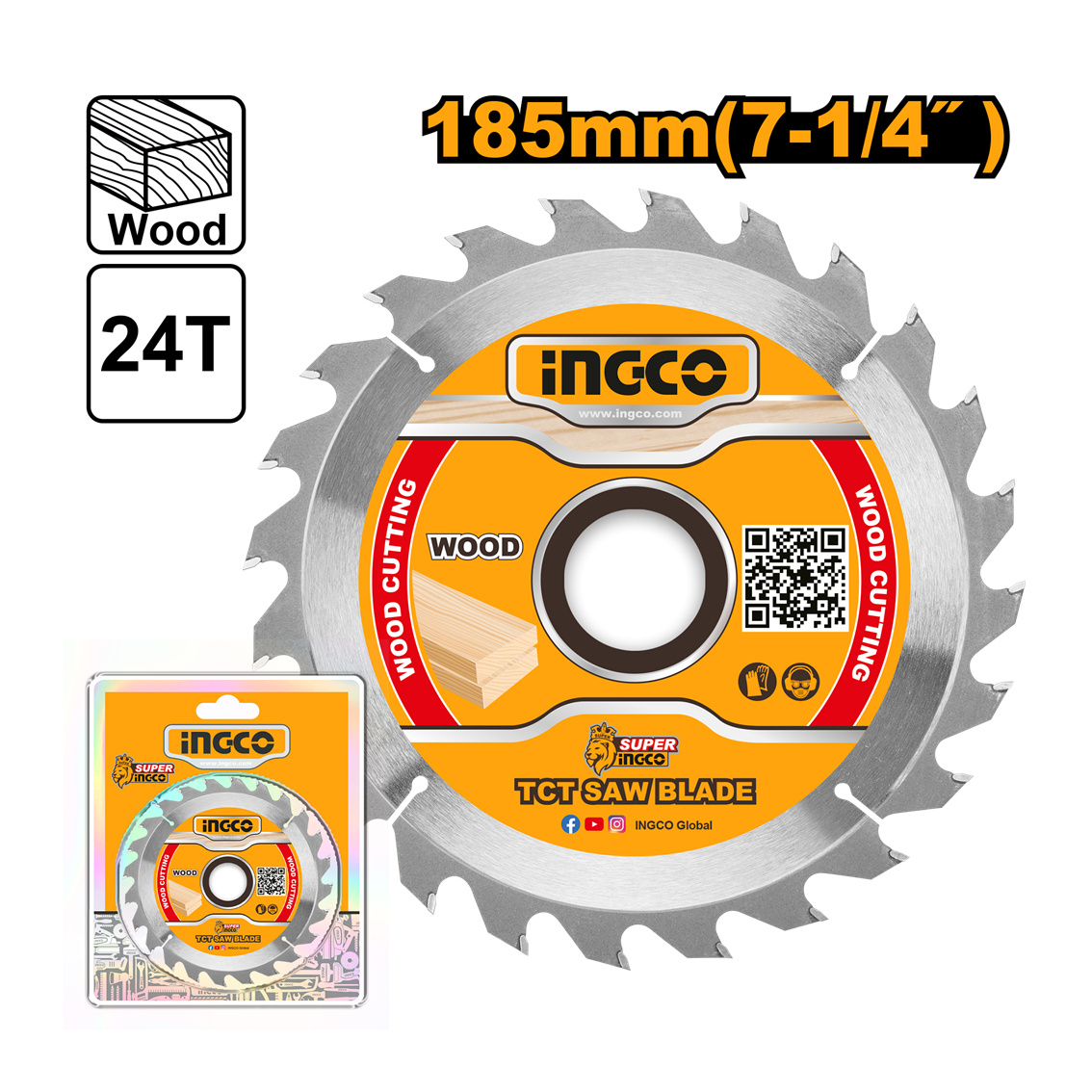 DISCO DE SERRA CIRCULAR 185MMX24D C/1PC INGCO TSB118511