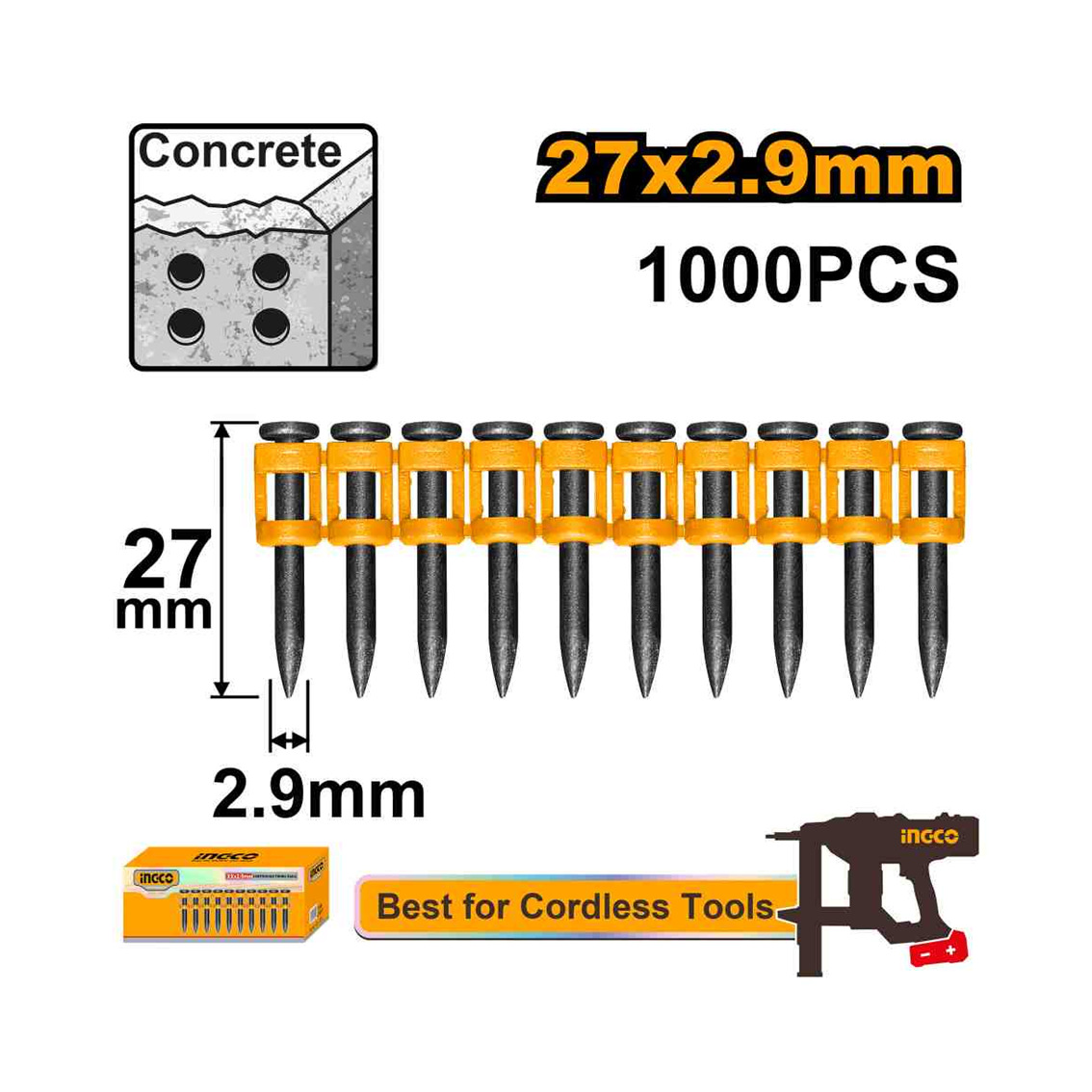 PINO P/PINADOR DE CONCRETO 27X2.9MM CX C/1000PC INGCO ANA02271