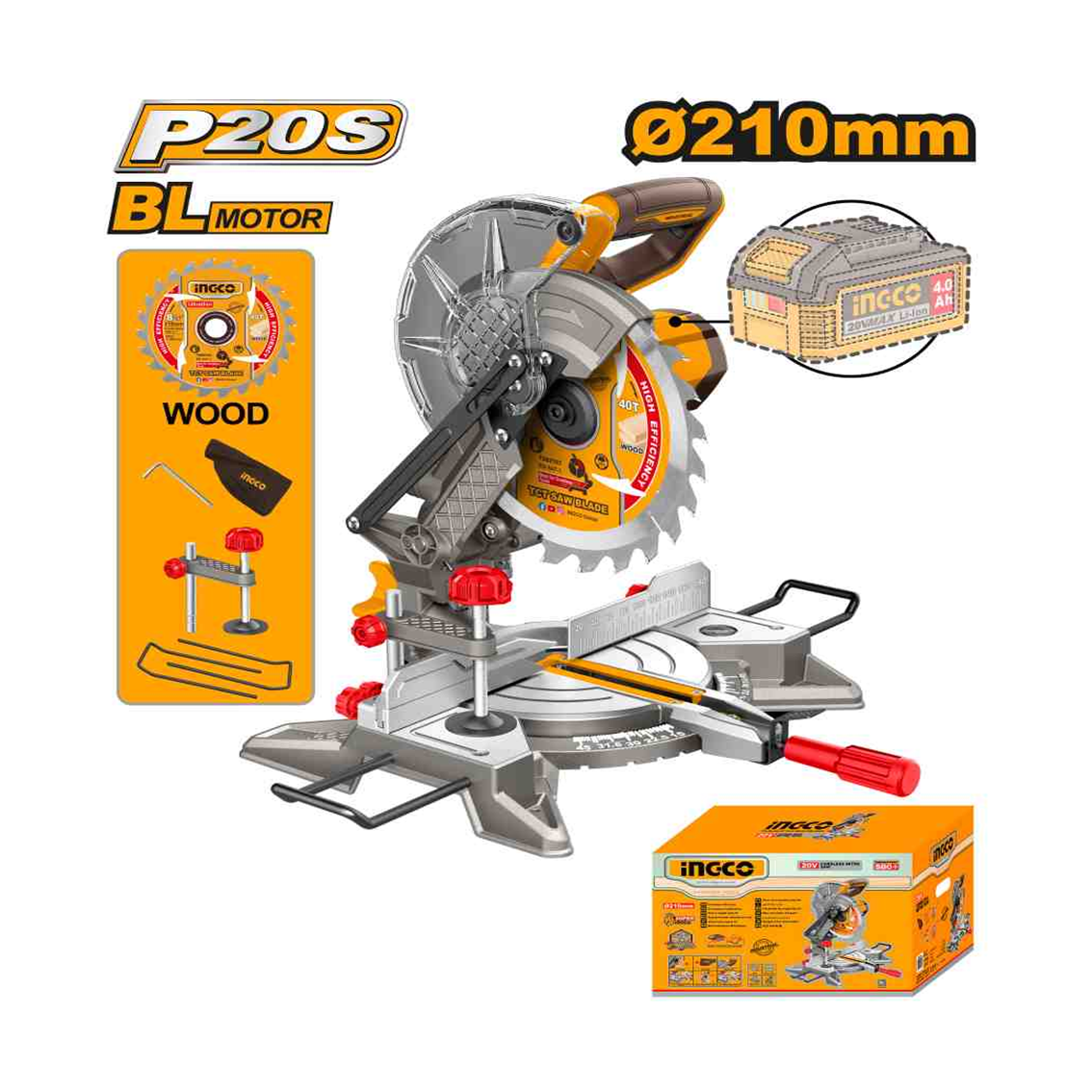 SERRA ESQUADRIA 8" A BATERIA ION-LITIO 20V (NAO ACOMPANHA BATERIA) INGCO CMSLI2021