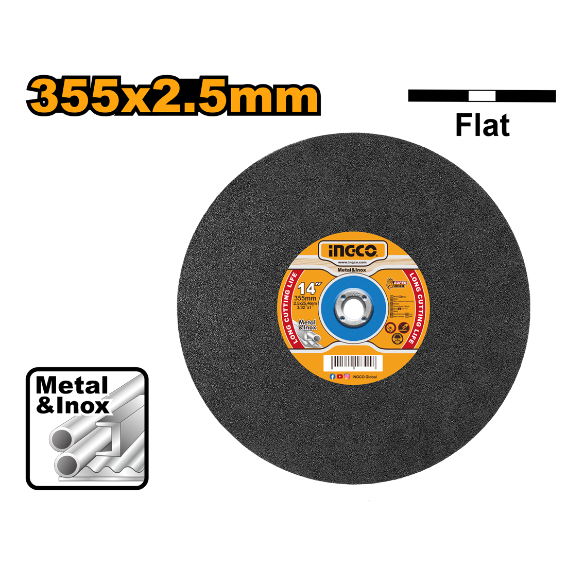 Disco Abrasivo de Corte de Metal 355mm(14")X2.5mm(3/32")X25.4mm(1") MCD253551